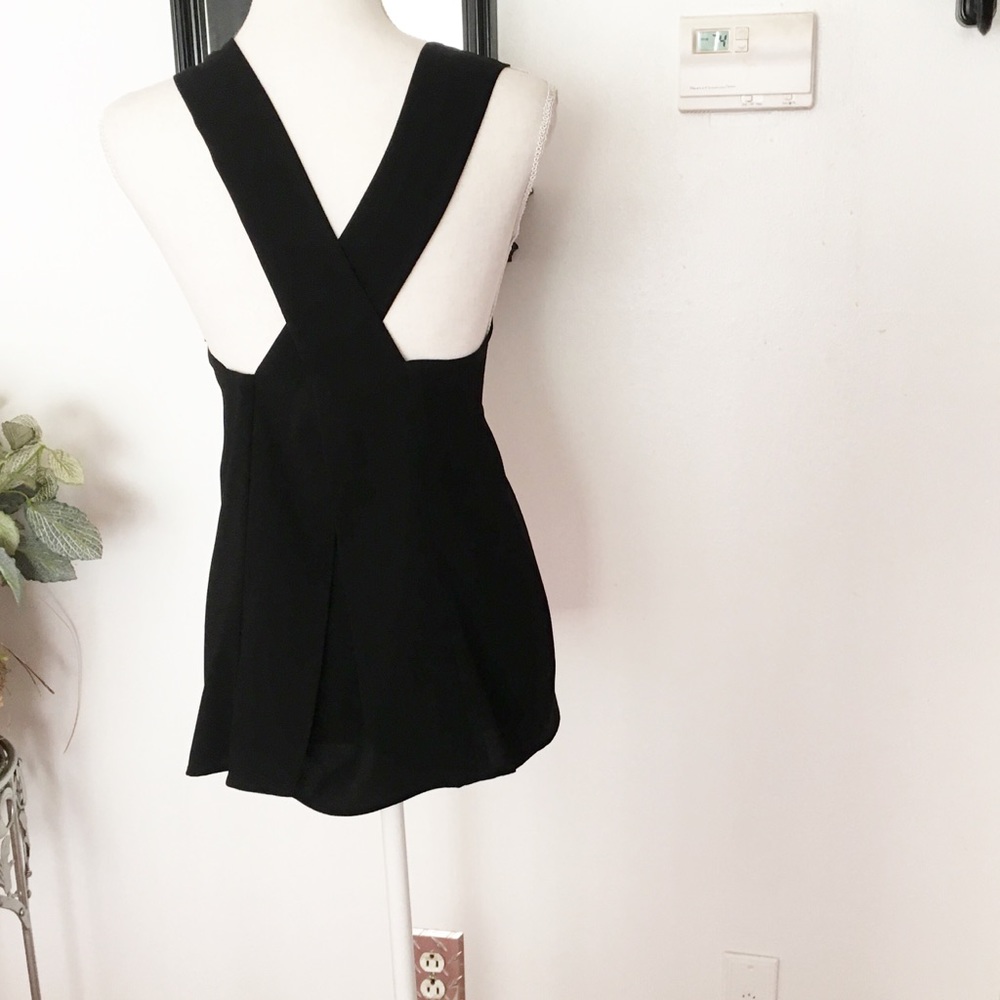 BCBGMaxazria Criss Cross Back Black Blouse Size Medium - Picture 3 of 7